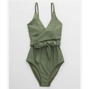 Aerie Wrap One Piece Swimsuit in sage green